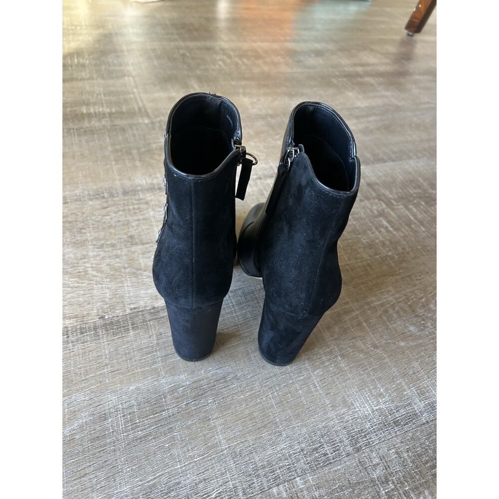 WHBM Kaydyn Ankle Booties Womens 6 Black Leather Velvet Block Heel Shoes NEW - Picture 9 of 16